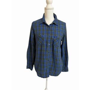 LEVI'S Women's M Blue Plaid Long Sleeve Flannel Button Front Shirt Top  Soft